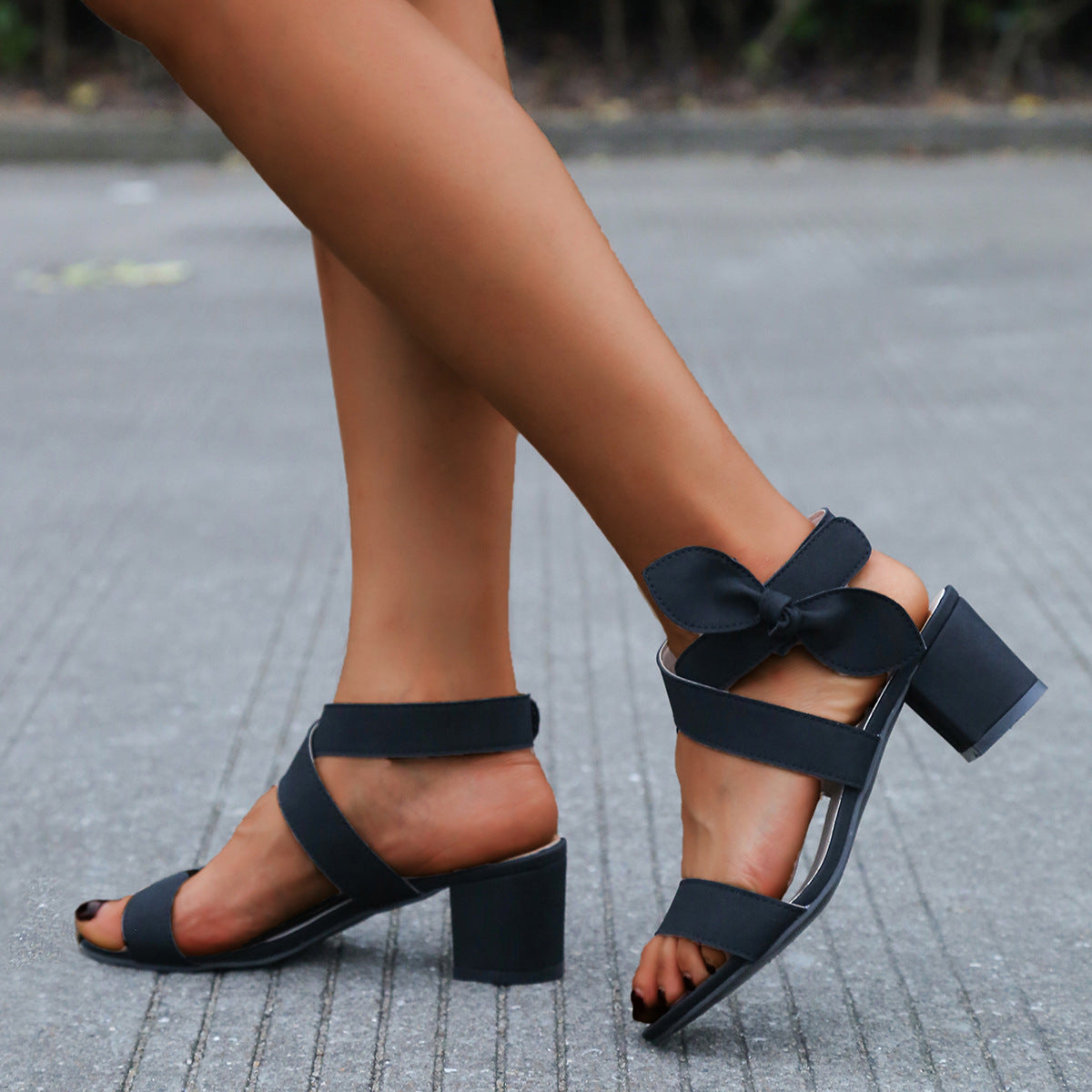 Square Heel Bow Strap Sandals