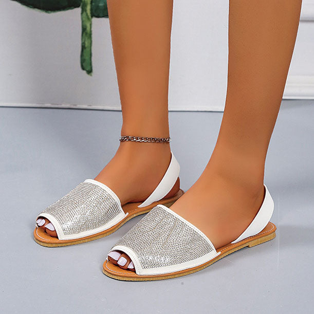 Open Toe Sequins Flat Sandals