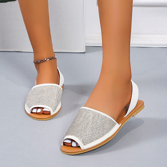 Open Toe Sequins Flat Sandals