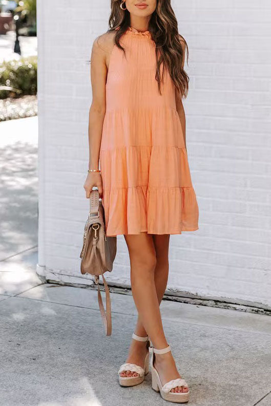 Chic Pleated Collar Swing Dress