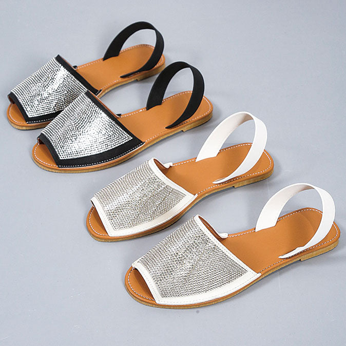 Open Toe Sequins Flat Sandals