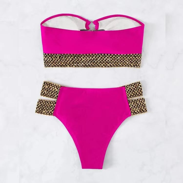 Conjunto de bikini ancho con cadena dorada