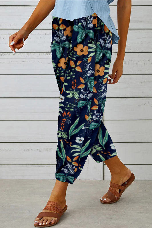 Printed Drawstring Cropped Pants