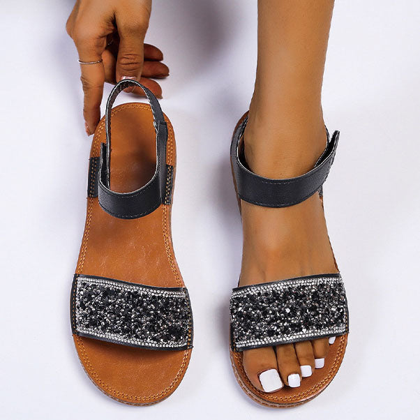 Velcro Slip-On Tender Sole Rhinestone Sandals