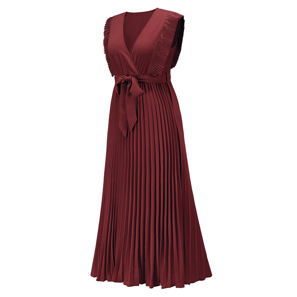 Ruffle Sleeve Chiffon Pleated Dress