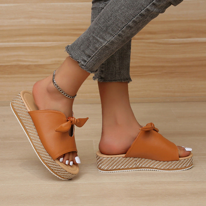 Colorblock Bows Lightweight Platform Slippers