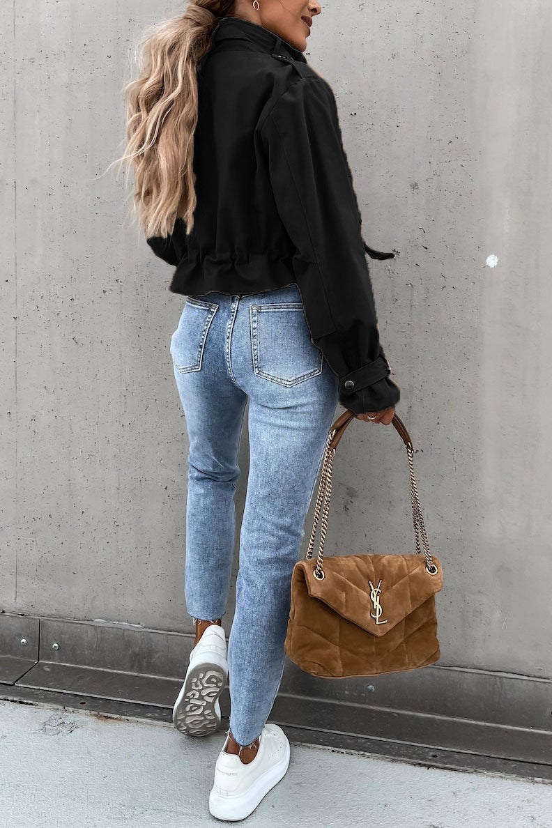 Back In Town Washed Cropped Biker Jacket