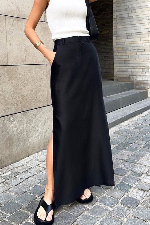 Slit High Waist Commuter Drape Skirt Workwear