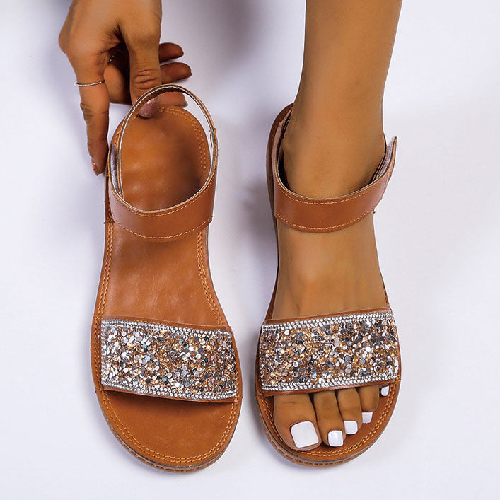 Velcro Slip-On Tender Sole Rhinestone Sandals