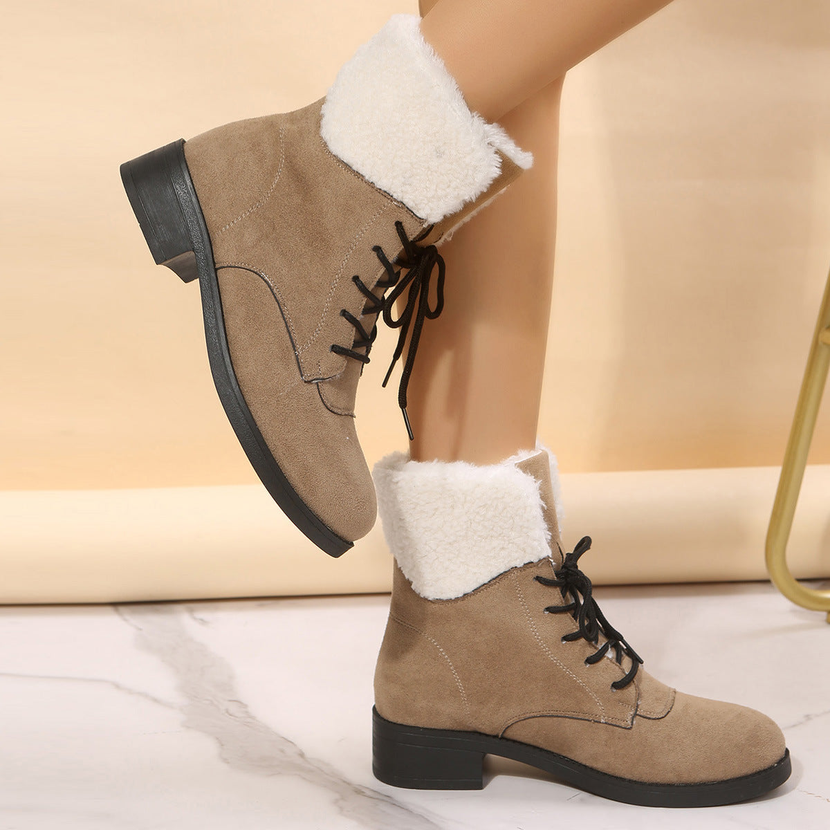 Botas Martin antideslizantes de forro polar Camel Botines de nieve