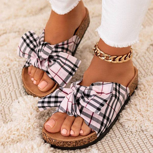 Comfortable Classic Plaid Bow Slides