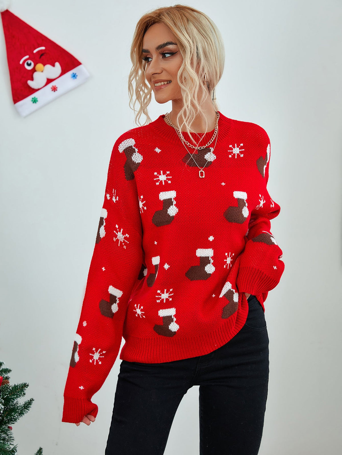 Christmas Stocking Snowflake Knit Sweater