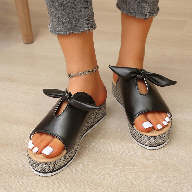 Colorblock Bows Lightweight Platform Slippers