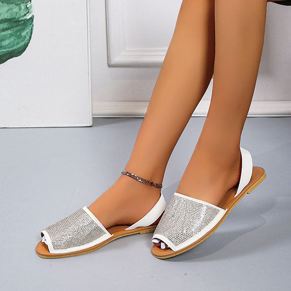 Open Toe Sequins Flat Sandals