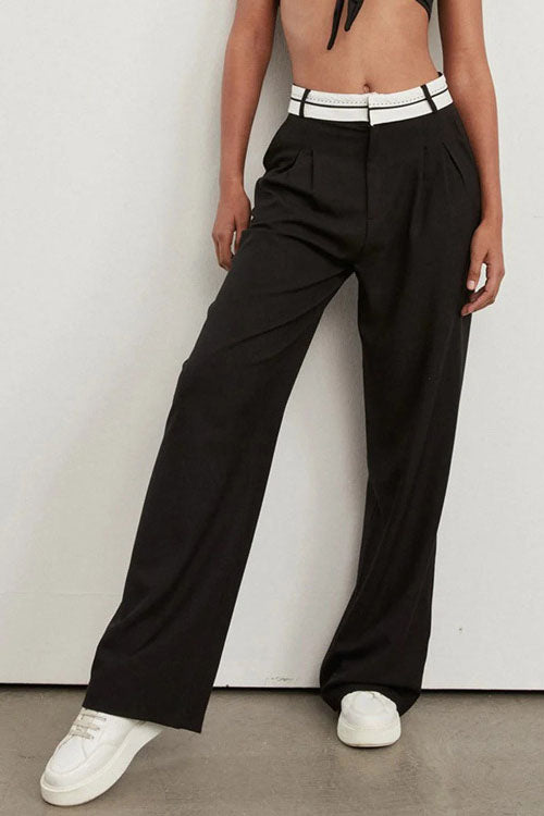 White Waist Drape Suit Pants