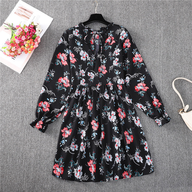 Long Sleeve High Waist Loose Floral Dress