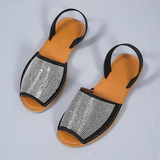 Open Toe Sequins Flat Sandals