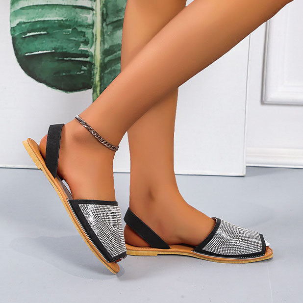 Open Toe Sequins Flat Sandals