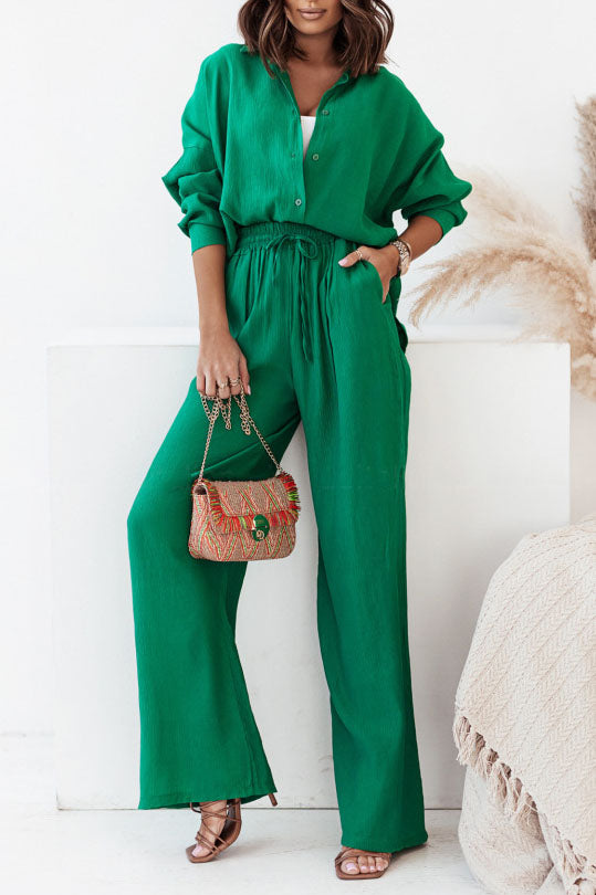 Solid Color Loose Cotton Linen Two-Piece Suit