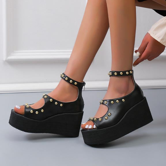 Studded Wedge Back Zip Roman Shoes