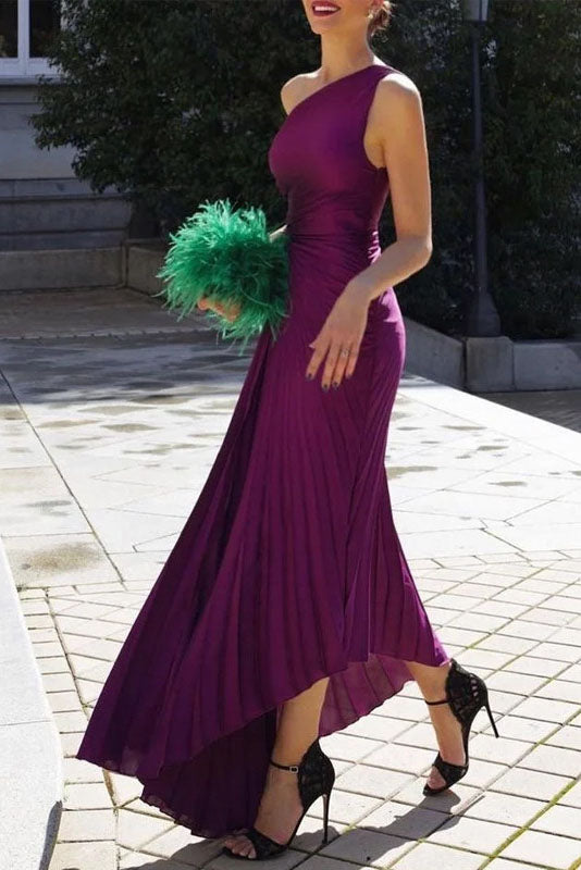 Purple One-shoulder Ruched Amethyst Gown