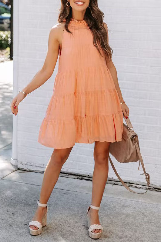 Chic Pleated Collar Swing Dress