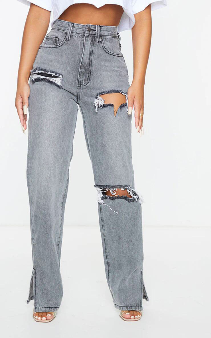 Distressed Ankle Slits Micro Flare Jeans