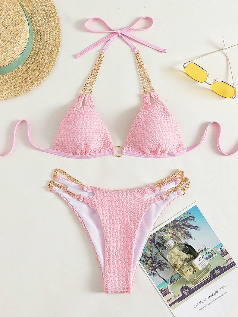 Double Chains High Slit Bikini Set