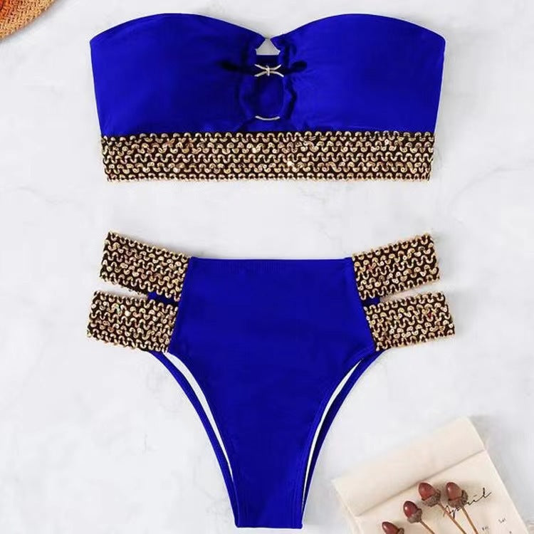 Conjunto de bikini ancho con cadena dorada