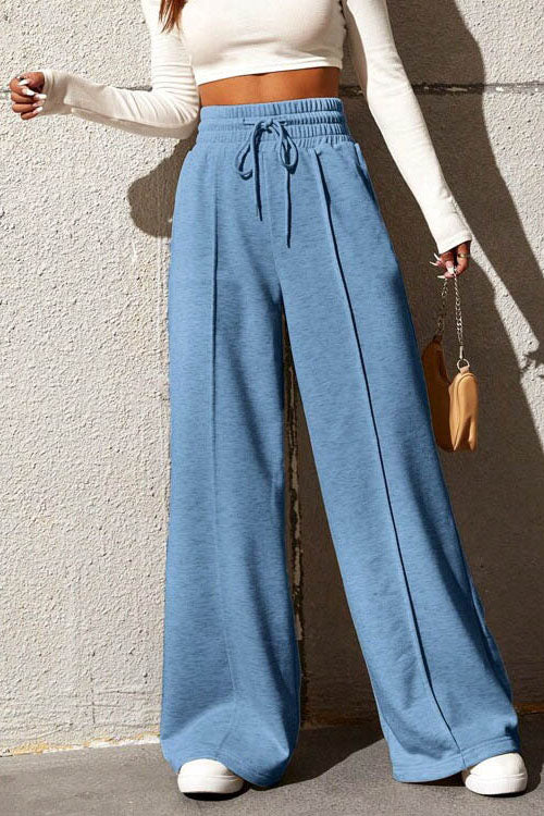 Solid High-Waist Wide-Leg Pants