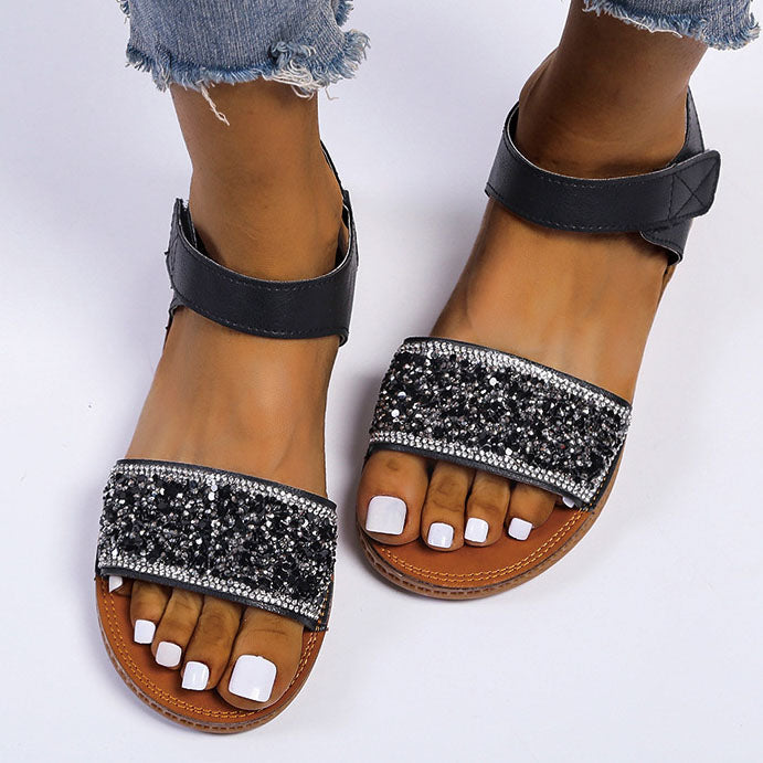 Velcro Slip-On Tender Sole Rhinestone Sandals