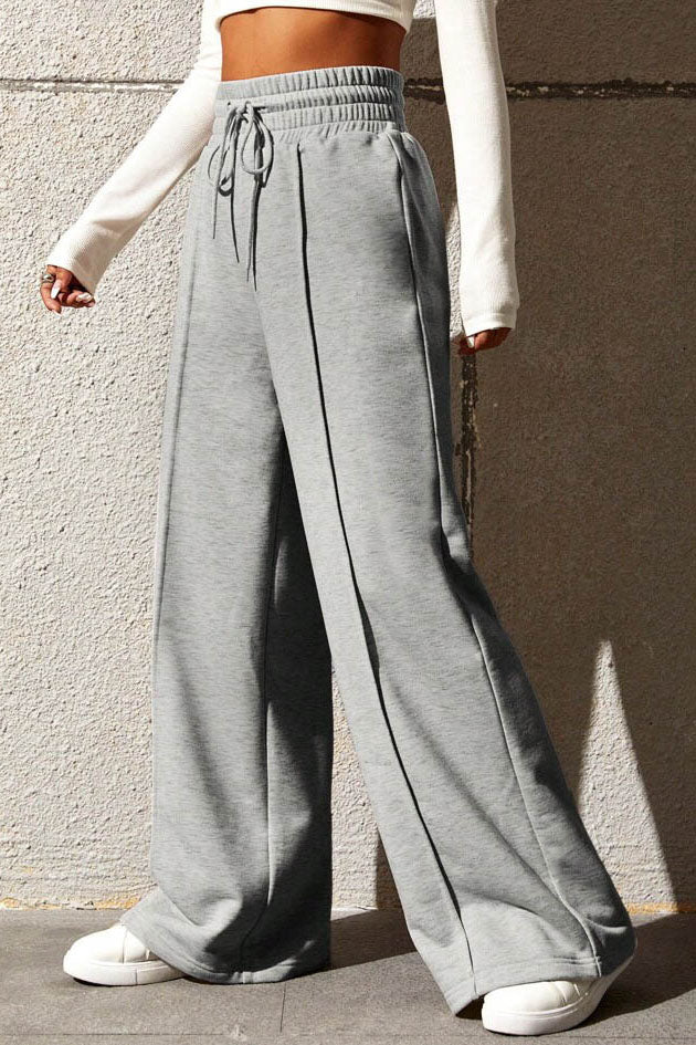 Solid High-Waist Wide-Leg Pants