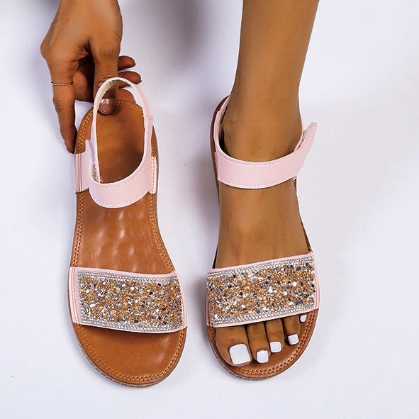 Velcro Slip-On Tender Sole Rhinestone Sandals