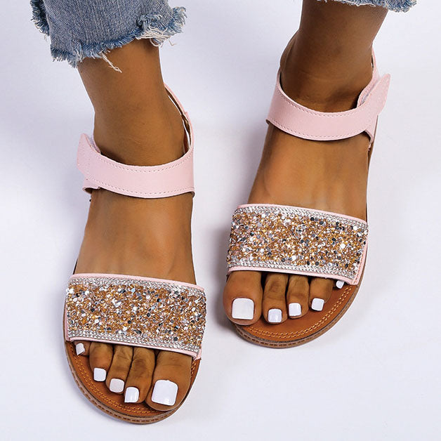 Velcro Slip-On Tender Sole Rhinestone Sandals