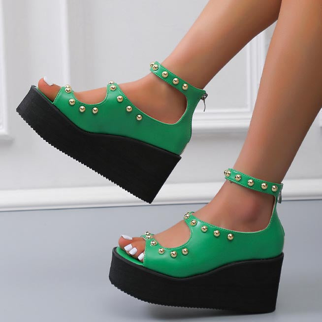 Studded Wedge Back Zip Roman Shoes