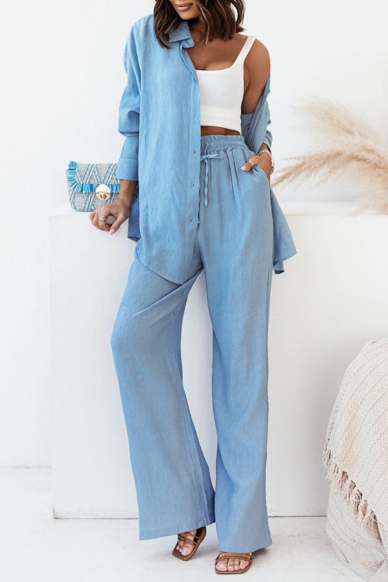 Solid Color Loose Cotton Linen Two-Piece Suit