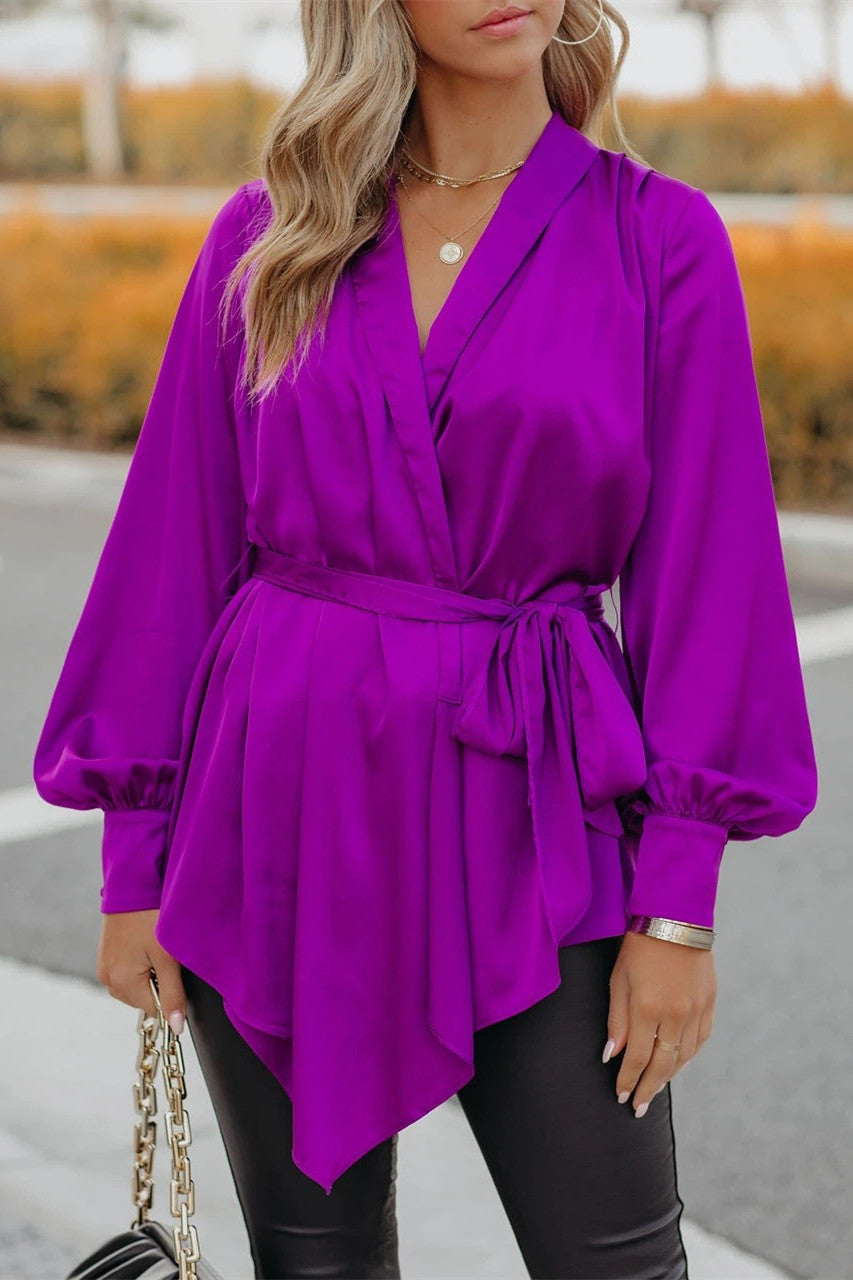 V-neck Lantern Sleeves laced High waist Shirt