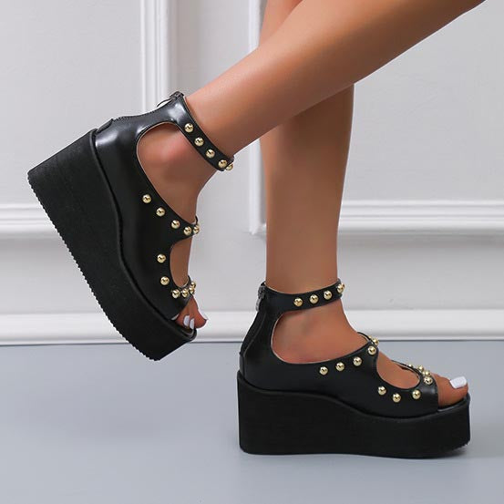 Studded Wedge Back Zip Roman Shoes