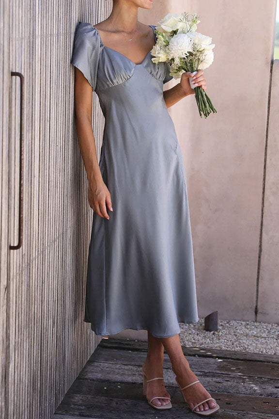 Solid Satin Barrel Neck Strapless Pleated Dress