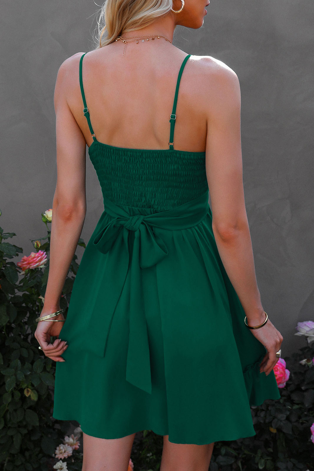 Front Cross Bow Strap Backless Dress