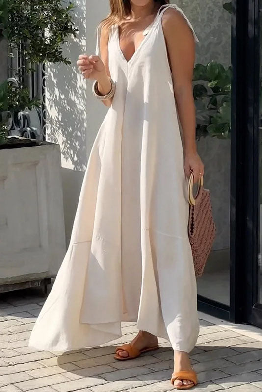 V-Neck Sleeveless Shoulder Straps Maxi Dress