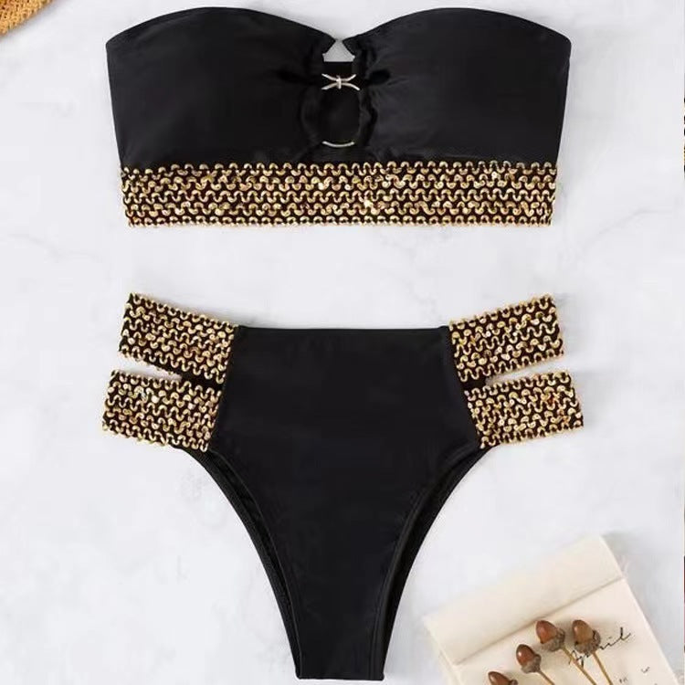 Conjunto de bikini ancho con cadena dorada