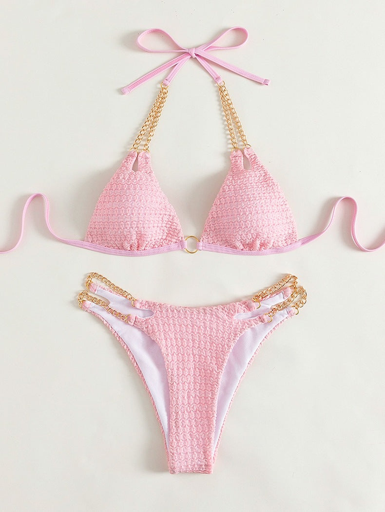 Double Chains High Slit Bikini Set