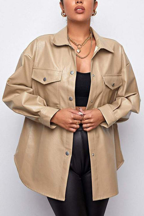 Big Plans Khaki Faux Leather Shacket