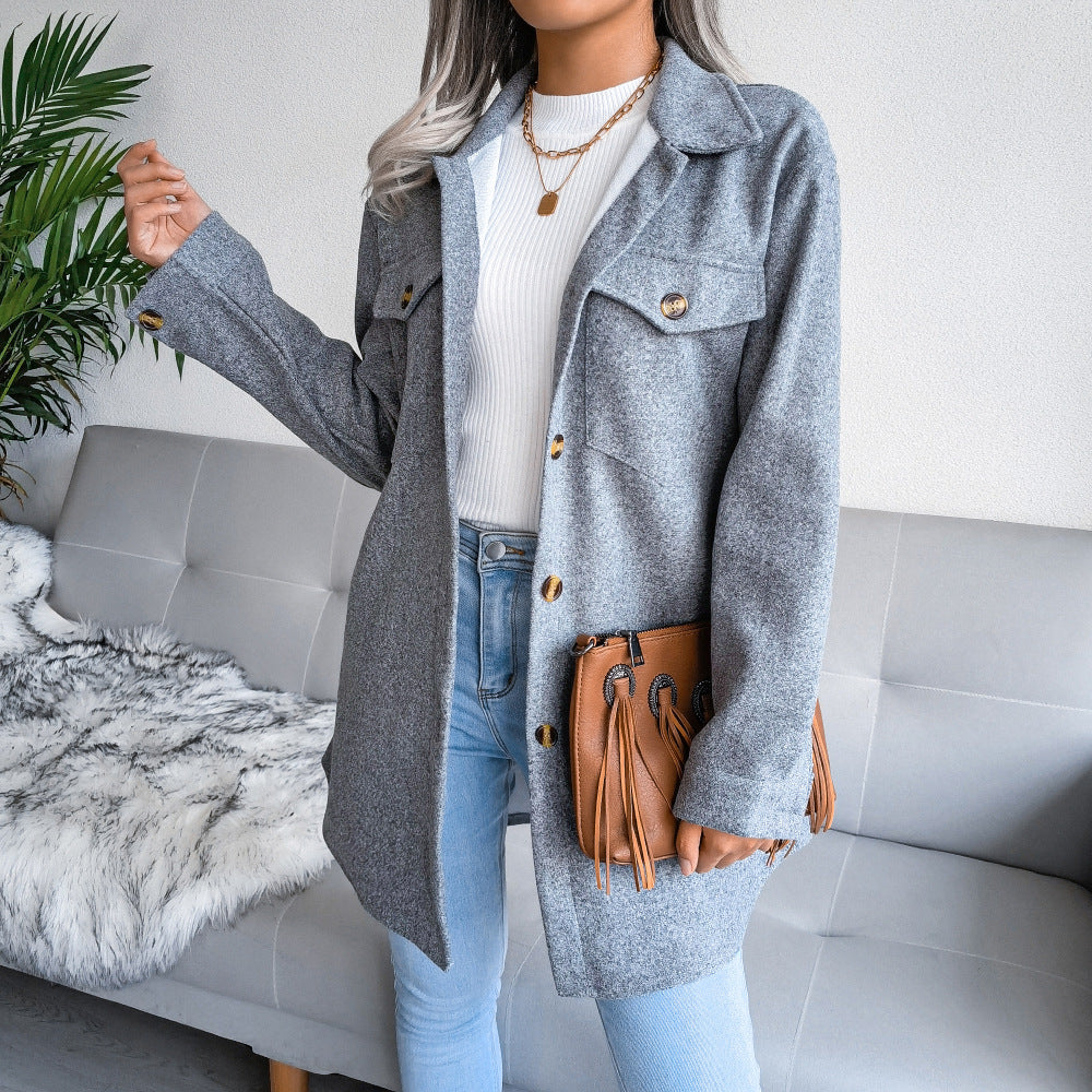 Turn Down Collar Lace Up Wool Coat