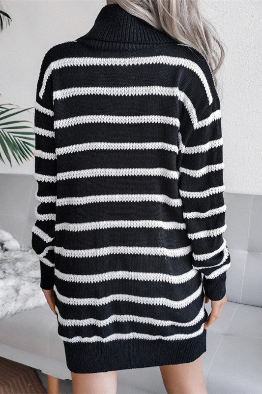 Casual Loose Turtleneck Stripped Sweater Dress