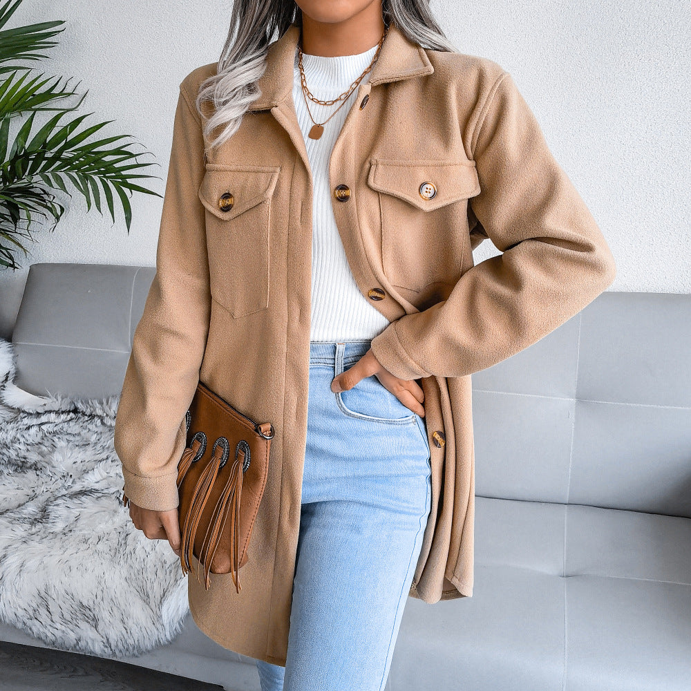 Turn Down Collar Lace Up Wool Coat