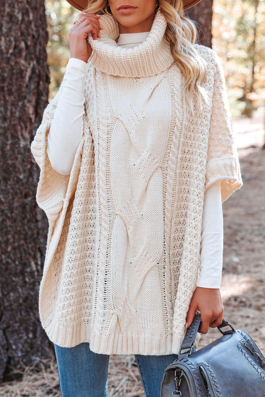 Turtleneck Twist Shawl Knit Sweater