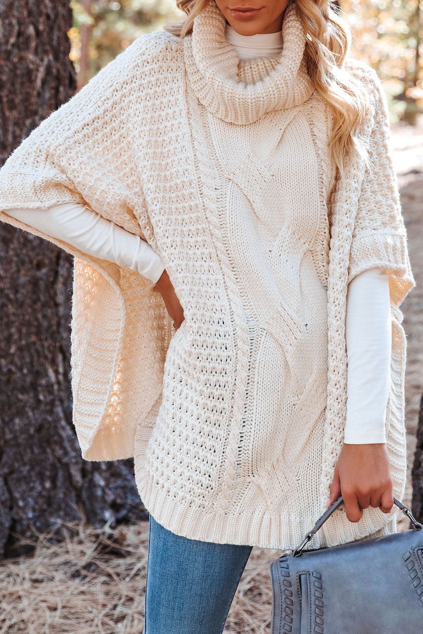 Turtleneck Twist Shawl Knit Sweater