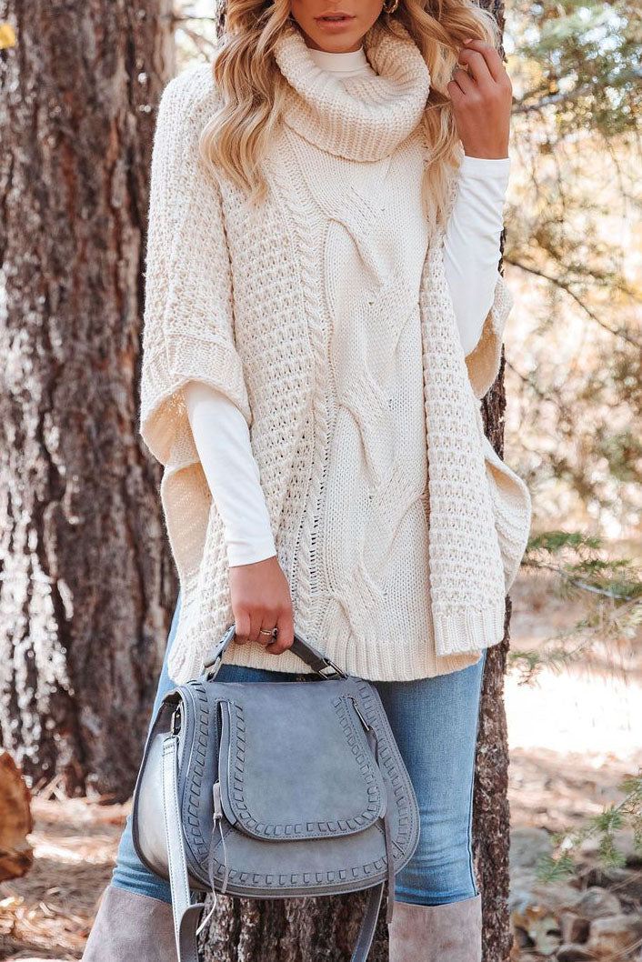 Turtleneck Twist Shawl Knit Sweater